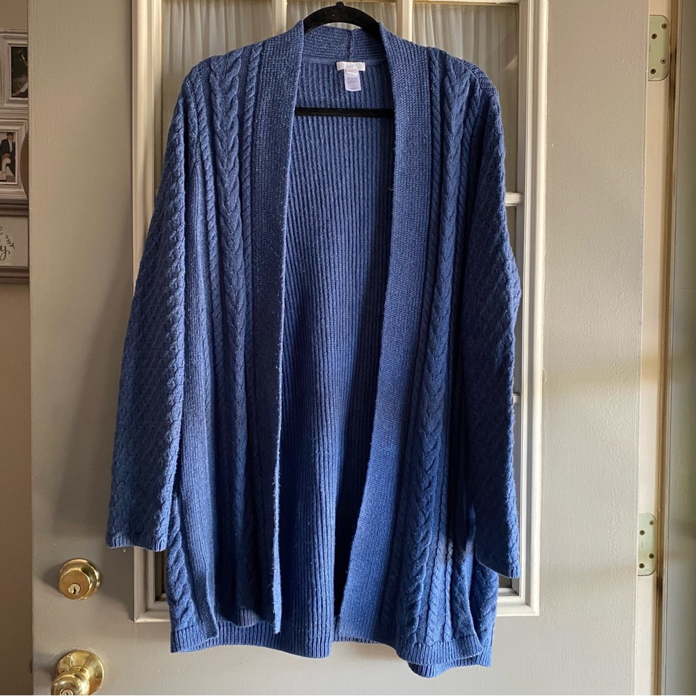 J. Jill cable knit open cardigan in blue